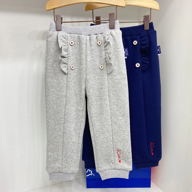 KZ634 阿路花边四粒扣两色儿童裤子