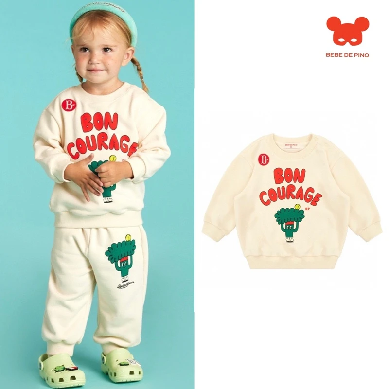 TX716 儿童绿花菜球米白T恤卫衣