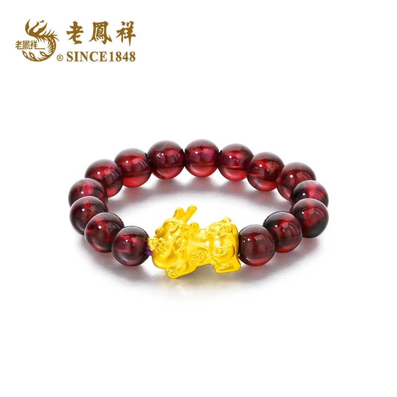 老鳯祥石榴石貔貅戒指女款轻奢时尚国风经典A
