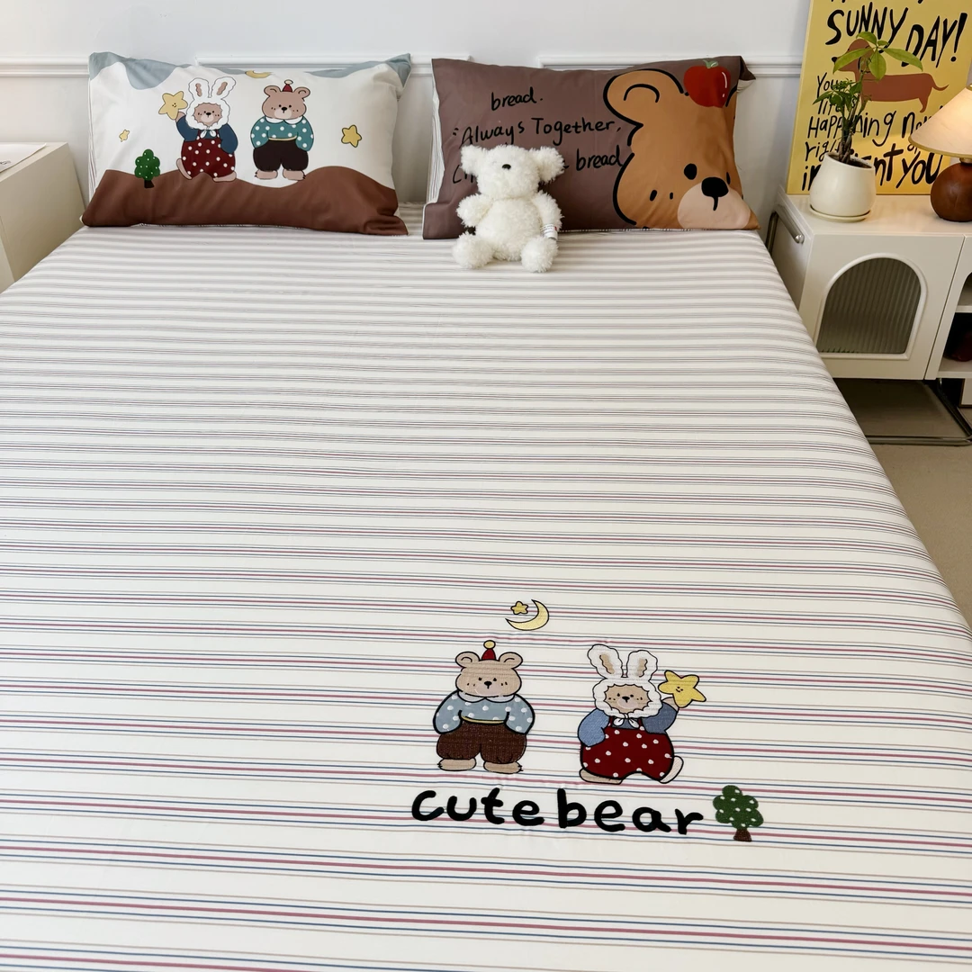 纯棉刺绣床笠单件卡通儿童席梦思床单保护套1.2米1.5m1.8床笠罩