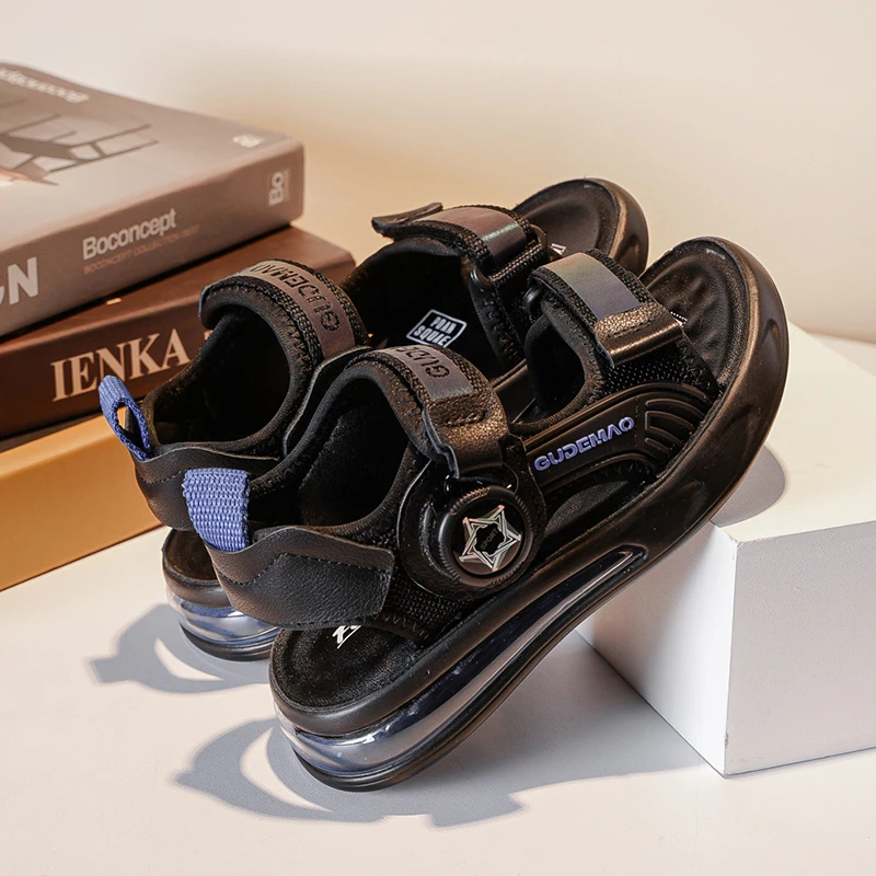 男童凉鞋2025新款夏季真皮中大童儿童防滑软底运动小男孩沙滩鞋潮