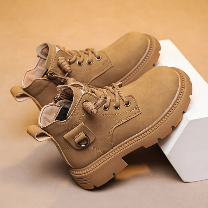 男童马丁靴时尚加绒防滑短靴子秋冬新款2025英伦风中大童鞋帅气