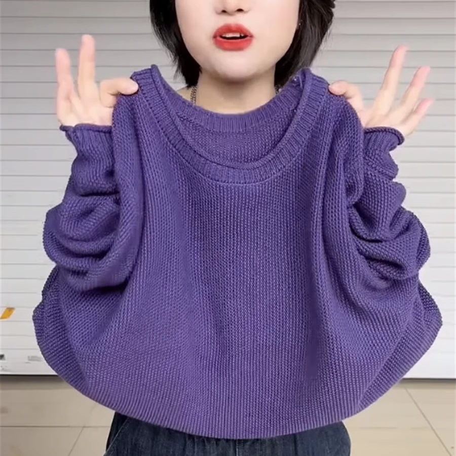 2024韩版秋冬新款宽松针织套头毛衣遮肉显瘦高级时尚百搭洋气上衣