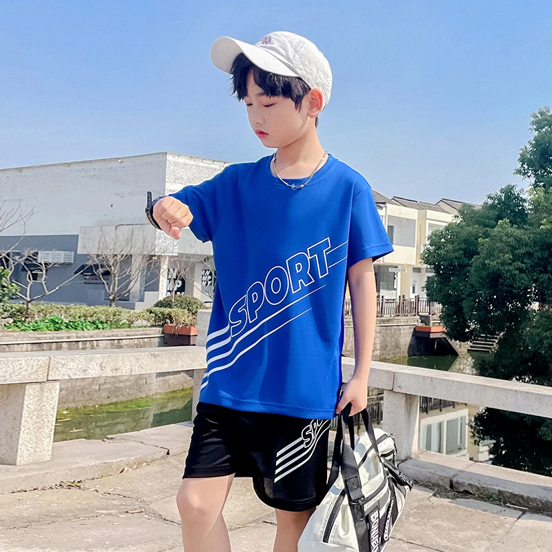 夏季儿童套装薄款男童冰丝速干两件套2023夏装中大童足球服运动服