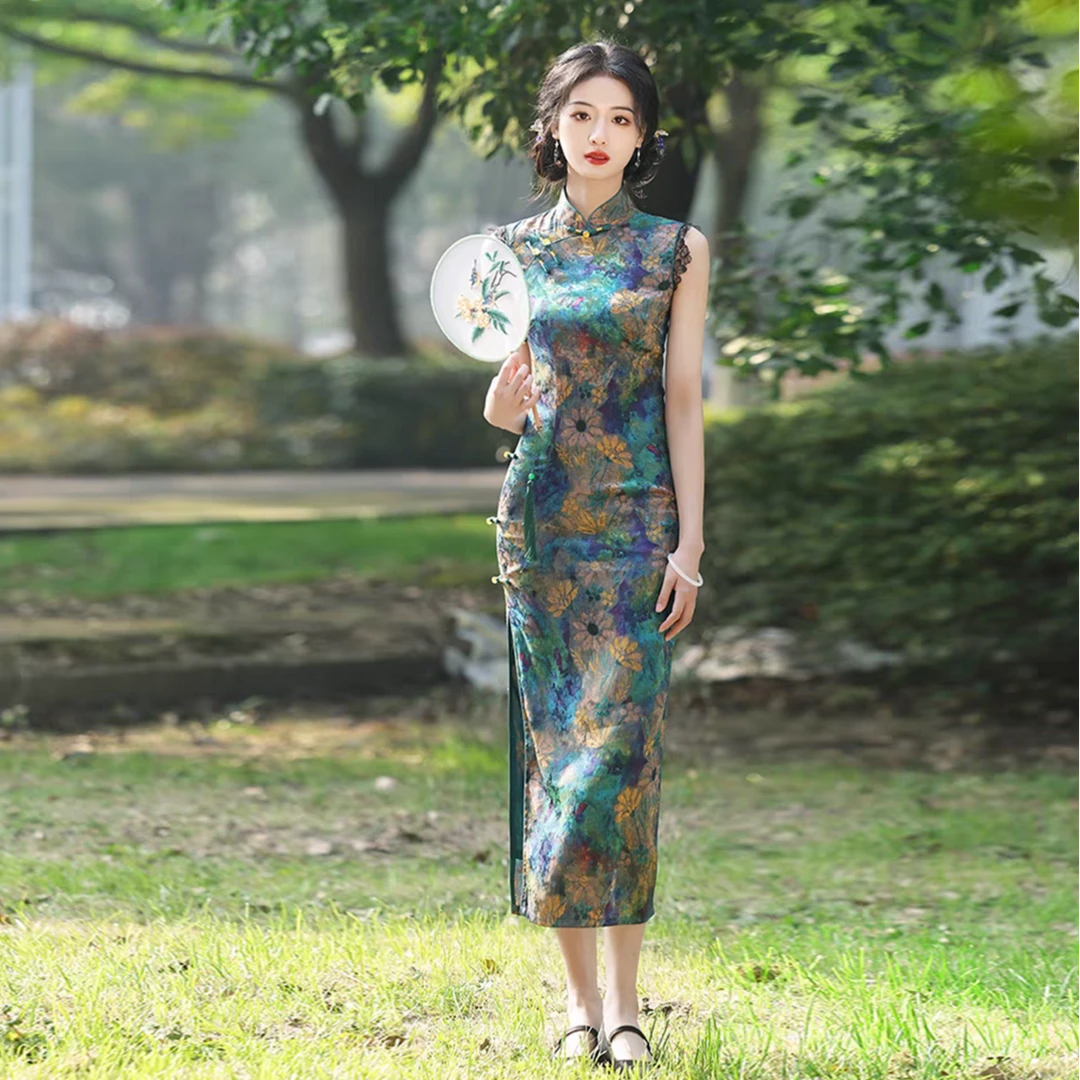【花语】高档年轻改良款无袖蕾丝新中式旗袍时尚气质修身日常连衣裙