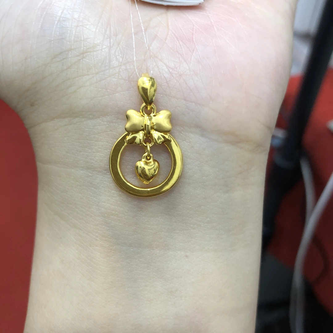 足金亮面蝴蝶结爱心平安扣吊坠精致