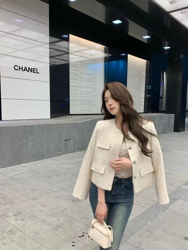 Yue【钻石金】2024新款法式粗花呢亮片高级感千金小香风外套