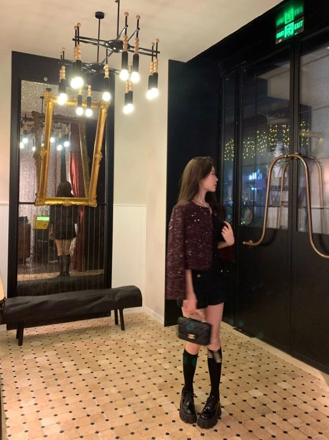 Yue【黑金时代】秋冬新款黑色小香风粗花呢高级感气质显瘦百搭短裤