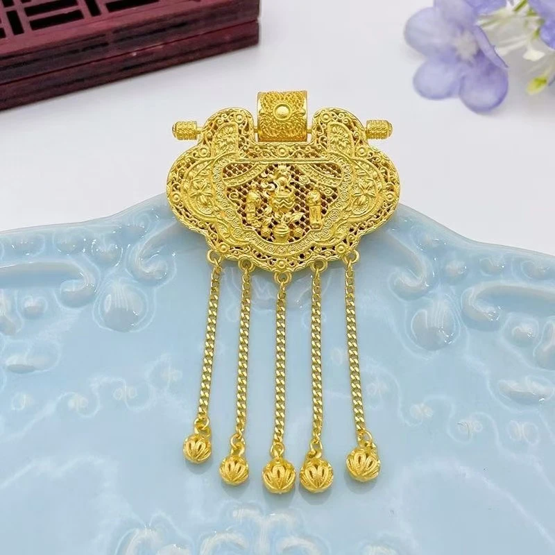 吊坠足银 国风天子门生锁手工吊坠复古花丝流苏挂坠古风古法吊坠