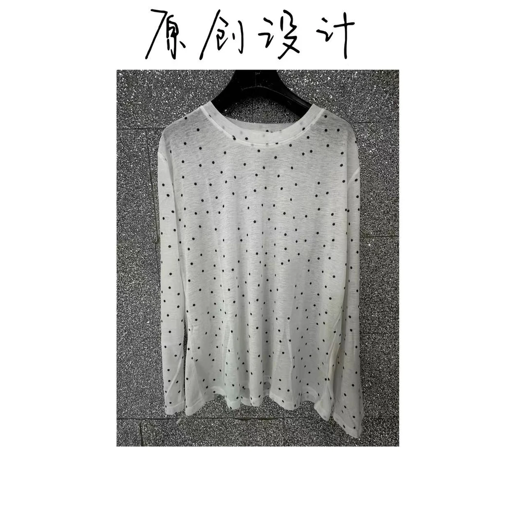 韩版设计波点大地防晒T长袖针织时尚百搭黑白灰高考毕业季女打底