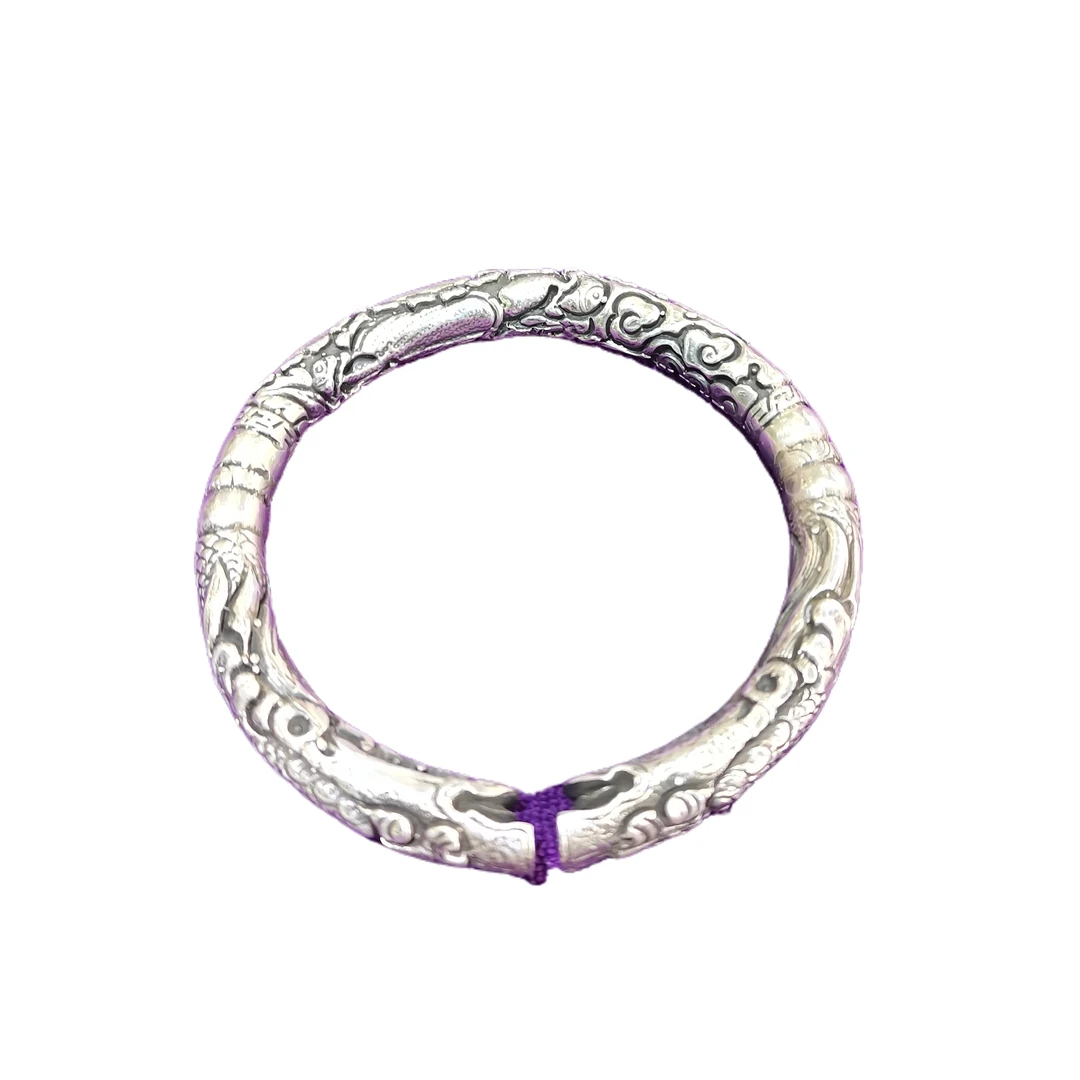 足银手镯 龙头银手镯 手工龙头银手镯 男士手镯 大圈口手镯