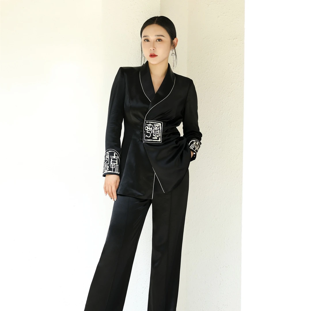 LADYPODWER印章绣花长袖系带气质套装41310A41310C