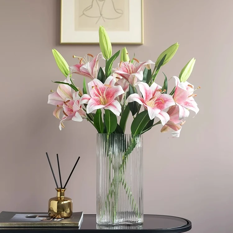 百合花仿真花手感保湿客厅干花摆件3D打印高品质室内插花餐桌假花