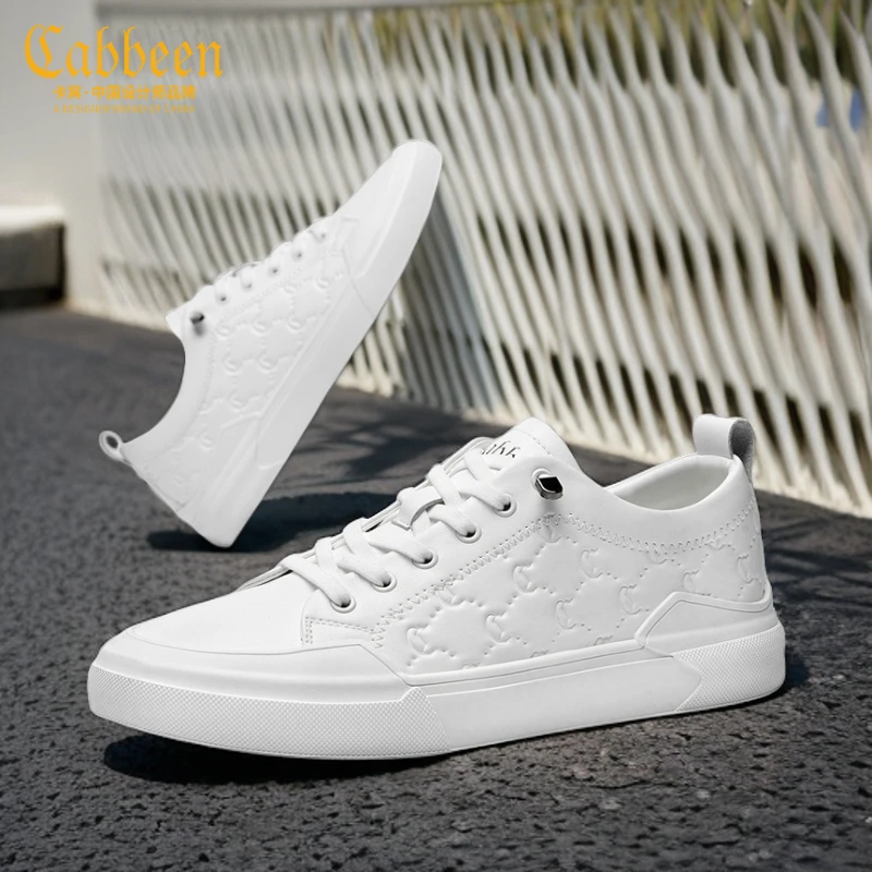 卡宾男鞋正品时尚百搭低帮休闲一脚蹬印花男款鞋子白色男士小白鞋