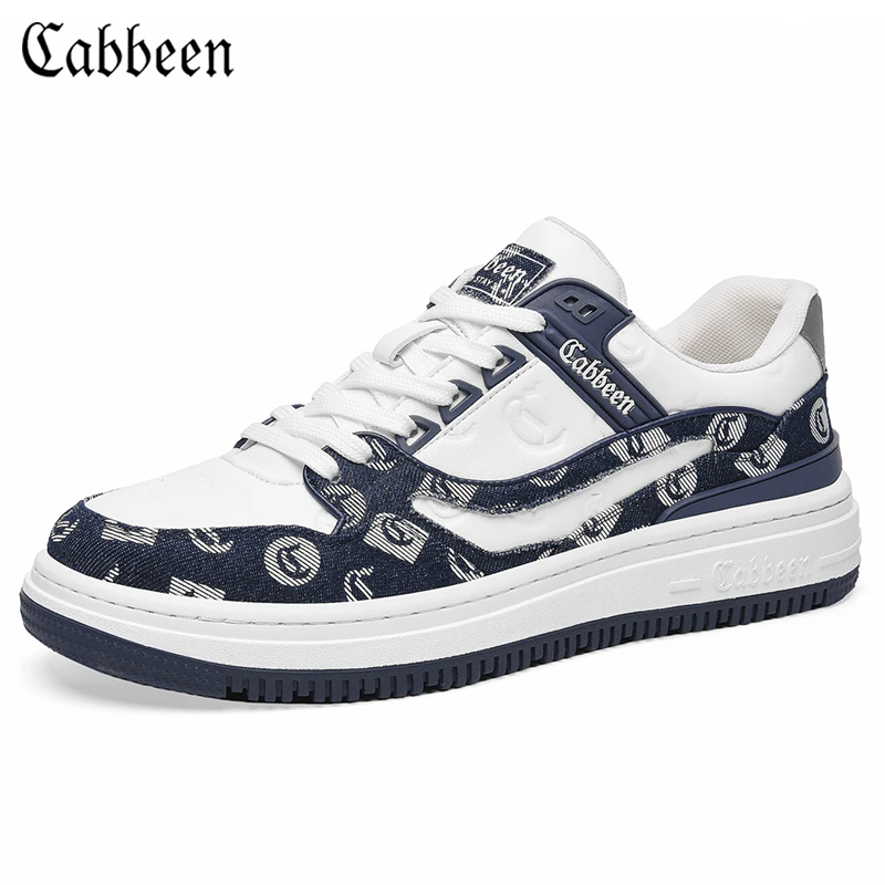 Cabbeen/卡宾圆头系带潮流低帮百搭男士休闲板鞋时尚复古反光男鞋