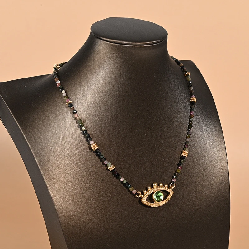 铜合金琉璃项链 复古暗黑系恶魔之眼个性时尚流行串珠颈链项链