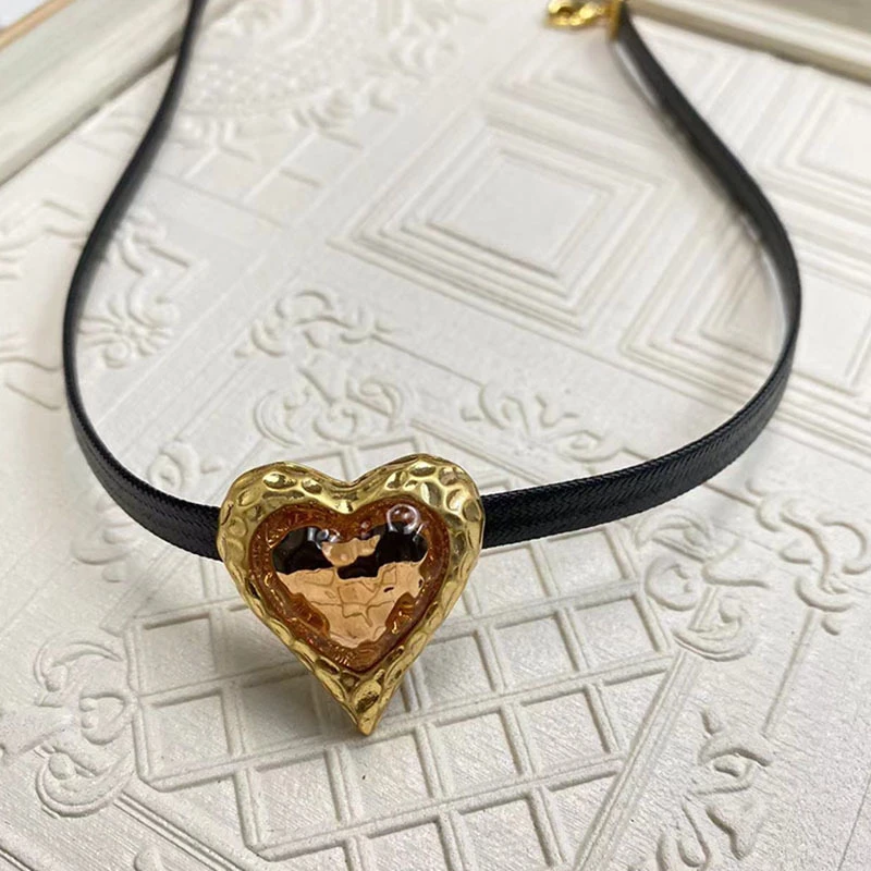 铜合金项链 颈链耳饰套装中古vintage爱心马卡龙色系手烧熔岩琉璃