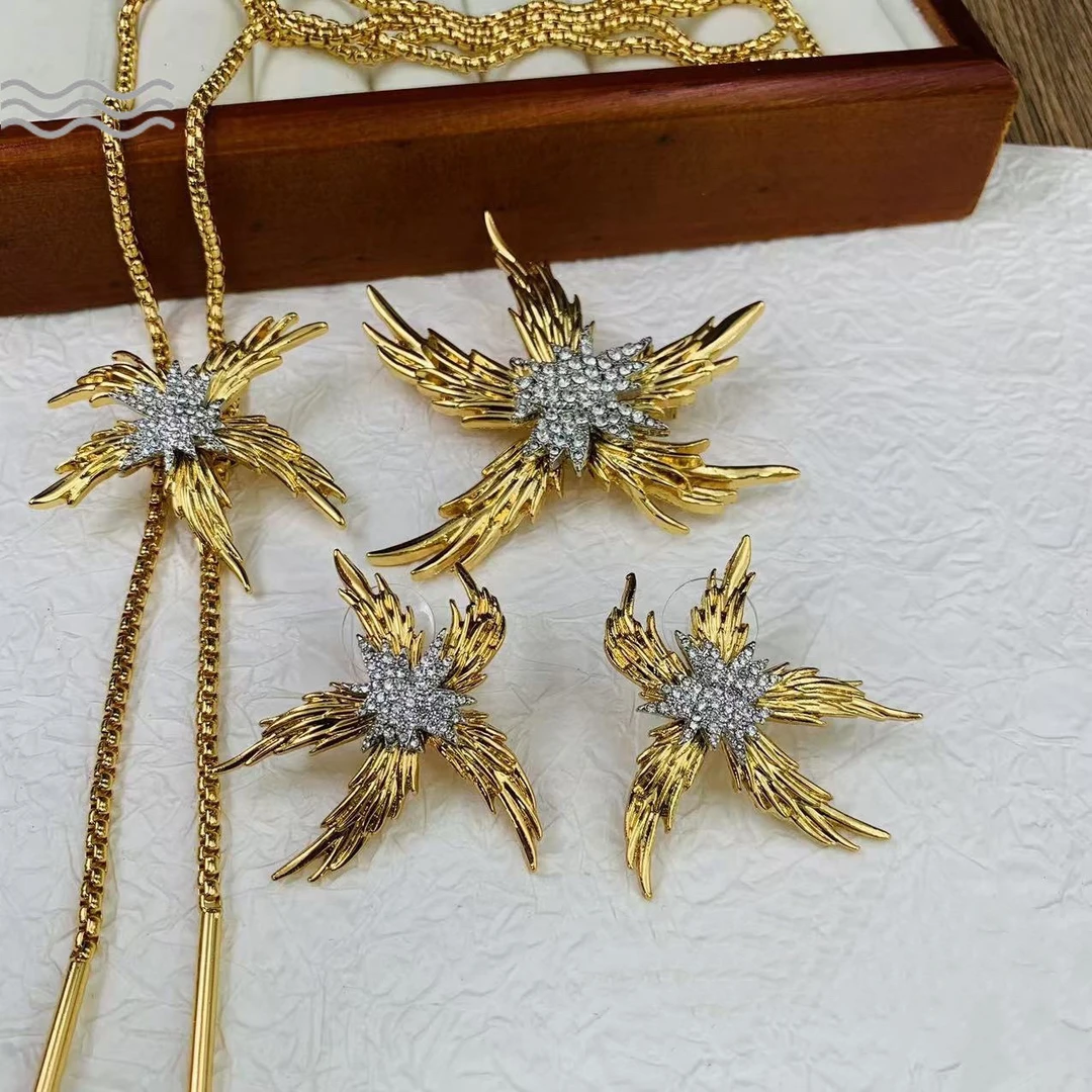 铜合金项链 项链耳钉套装小众轻奢火焰海星设计感镶钻中古西洋