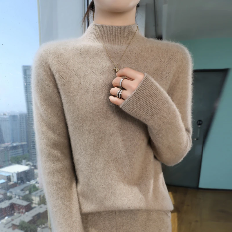 一线成衣半高领女士羊毛衫秋冬季上衣时尚百搭毛衣针织衫445