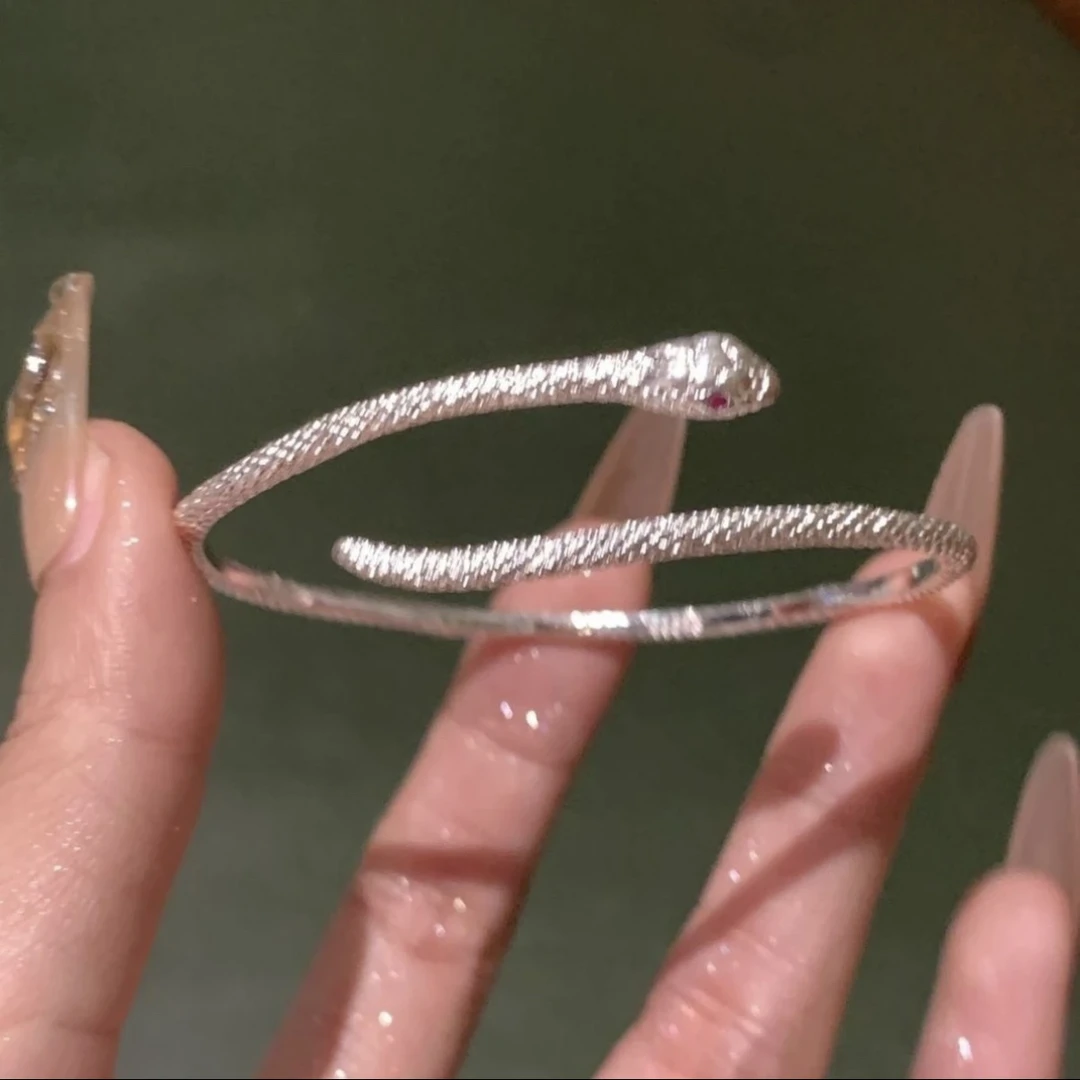 合金手镯 小众银色灵蛇百搭手镯赤眼高级ins调节设计简约高品质手