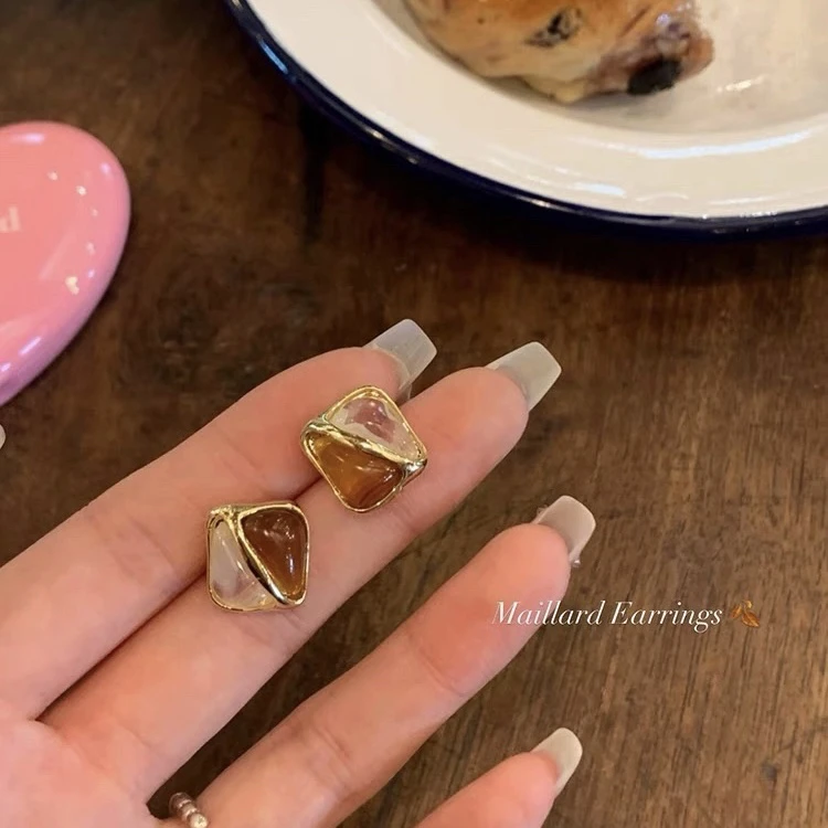 合金树脂耳饰 焦糖可可美拉德复古拼接耳环独特高级感耳饰耳钉女