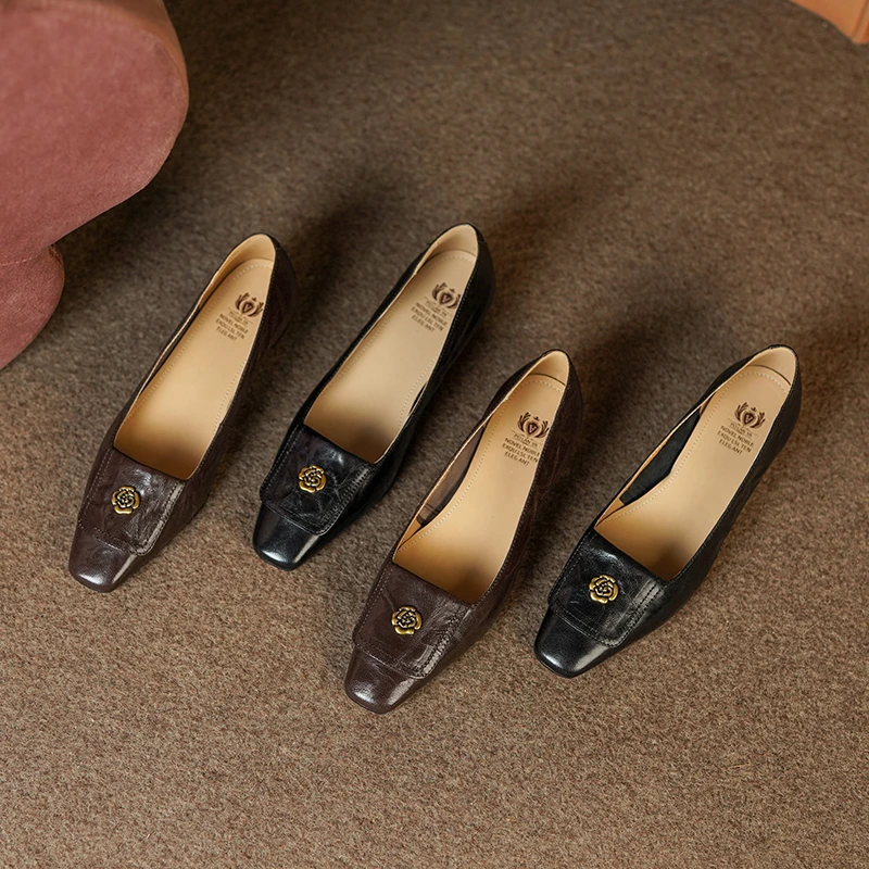 舒适真皮单鞋百搭女士皮鞋羊皮方头单鞋低跟3cm（40329） 已开价