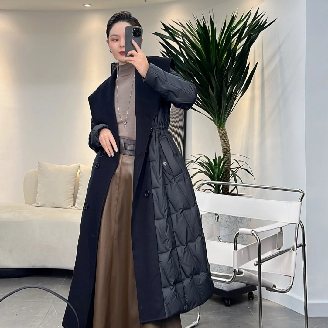 【羊毛海军领羽绒服】2023初春轻薄束腰中长设计师款YMN-Y558-1