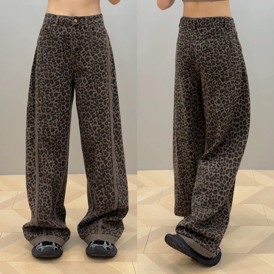 【L.P.L meng】早秋新款个性时尚豹纹直筒休闲裤