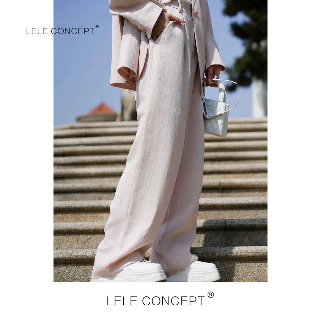 LELE CONCEPT | 【小香派对】时尚轻奢减龄直筒打皱阔腿裤K0187
