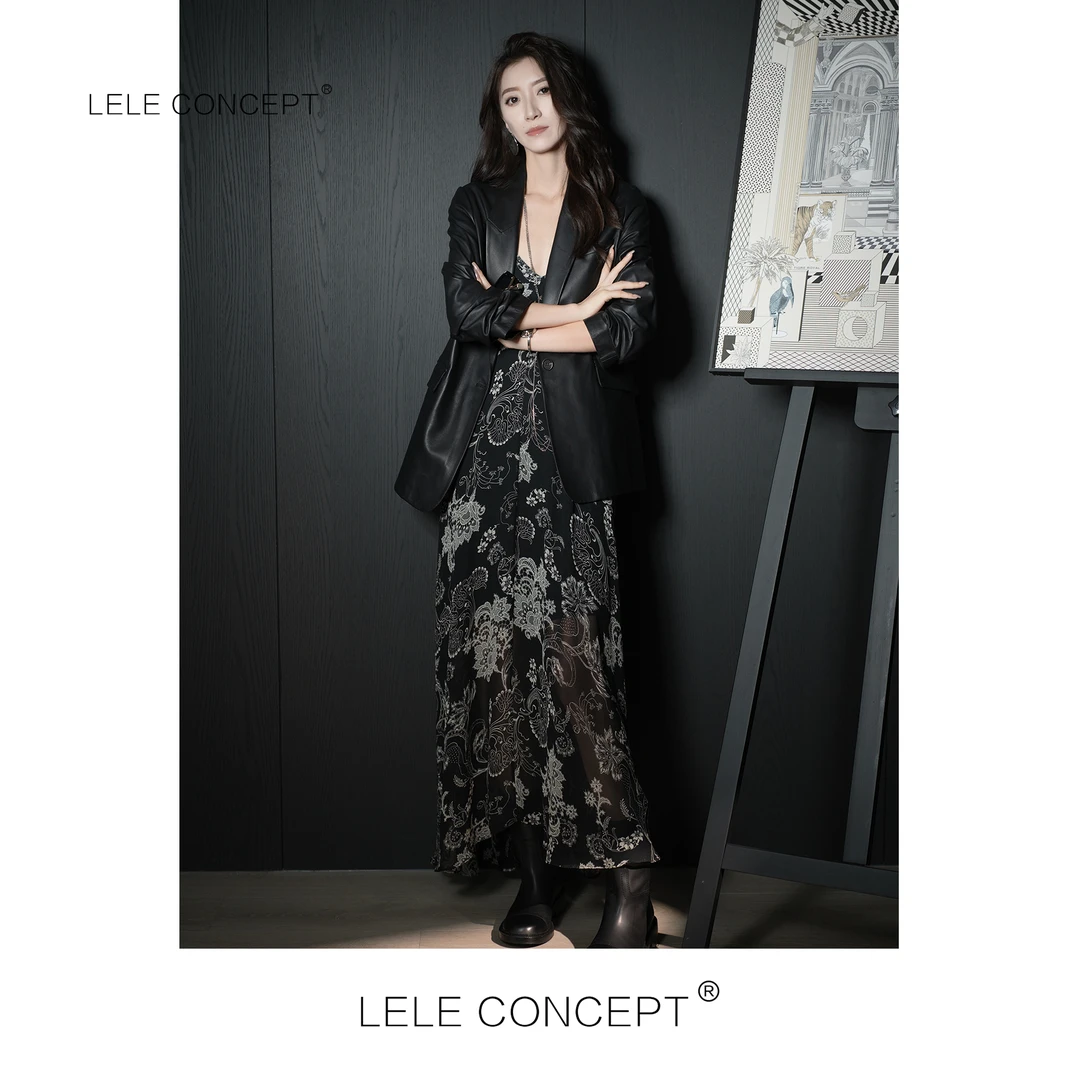 LELE CONCEPT | 【不羁的甜】时尚气质设计师八分袖皮衣P0017