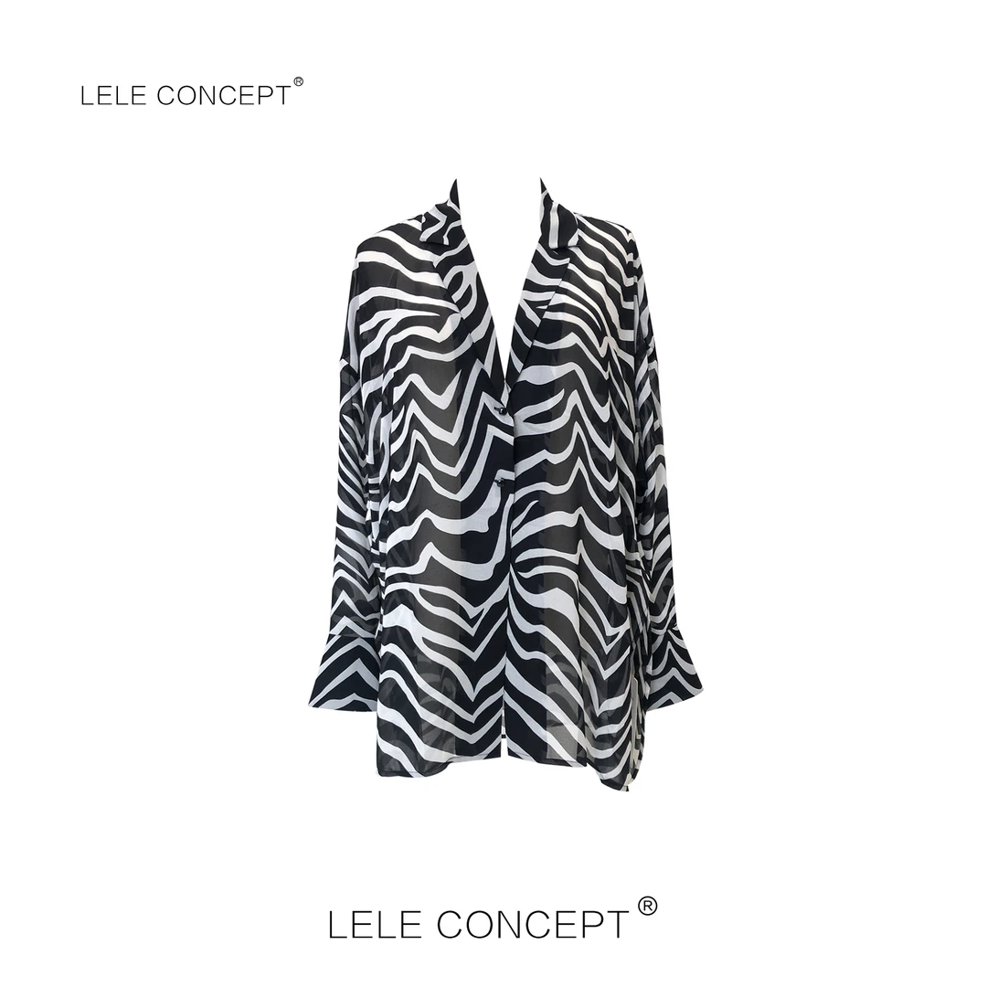 LELE CONCEPT | 时尚气质西装领斑马纹宽松设计感衬衫S0491
