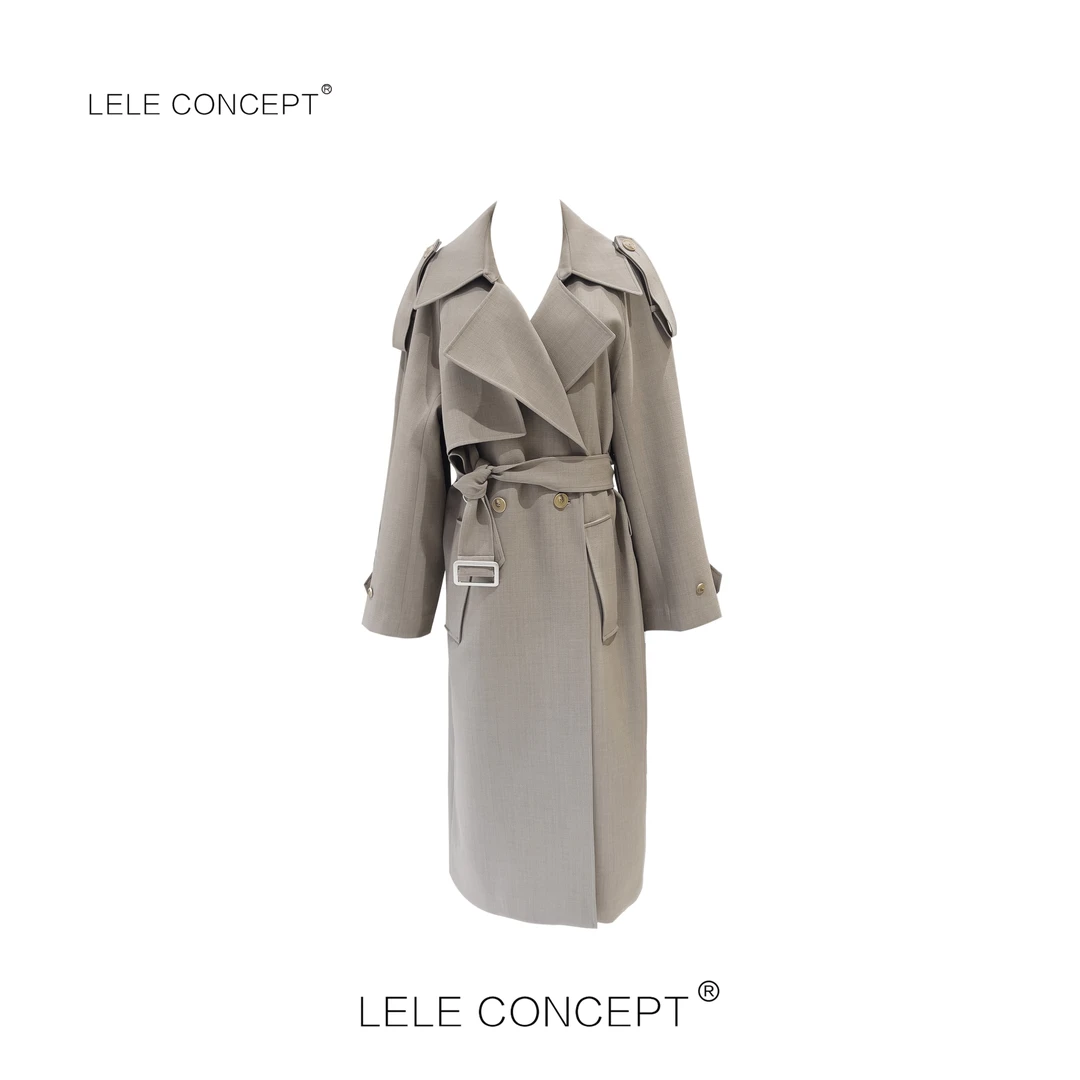 LELE CONCEPT丨时尚都市气质通勤风中长款大领肩牌风衣Y0416