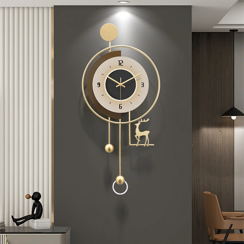 飞鸟集背景墙格栅装饰钟表挂钟客厅时钟挂墙2025新款卧室静音挂表