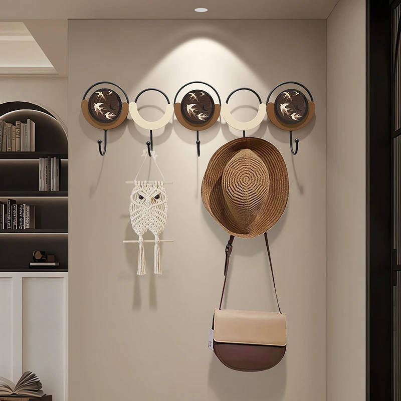 中古风入户进门钥匙挂钩置物架现代简约大气免打孔卧室门后衣帽钩