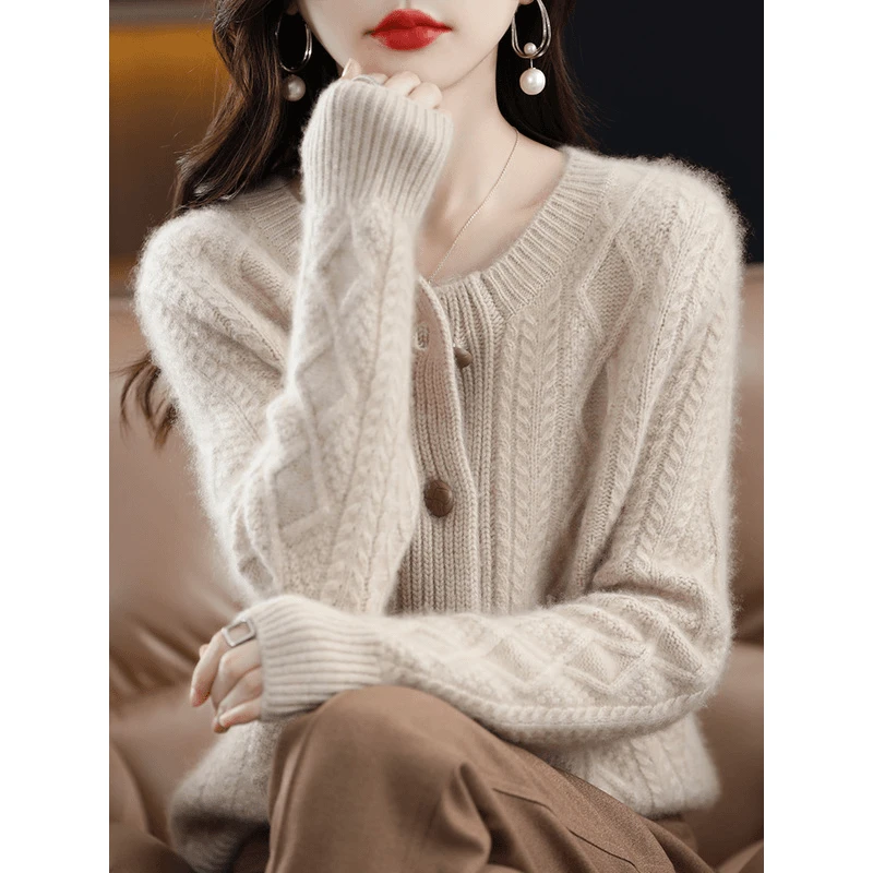 羊毛细软织云裳~甄选重磅绞花设计羊毛衫高级气质感开衫外套加厚