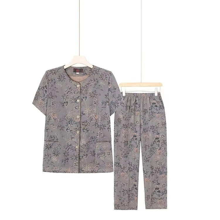 奶奶夏装短袖衬衫套装中老年人妈妈夏季休闲大码老太太衣服薄款