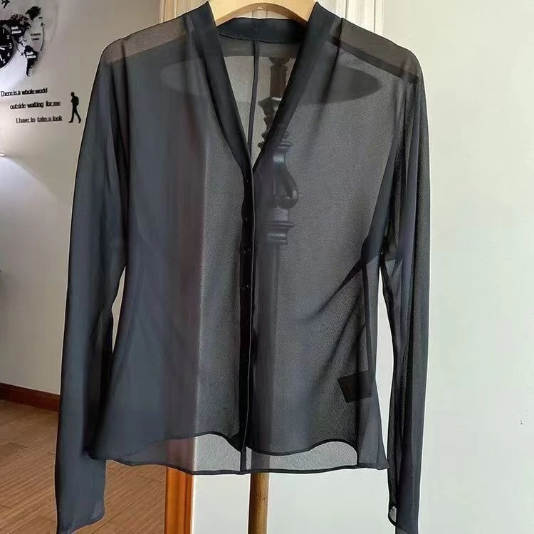 【慧宝严选】高端轻奢乔其纱纯色防晒衣V领开衫薄款百搭上衣衬衫女