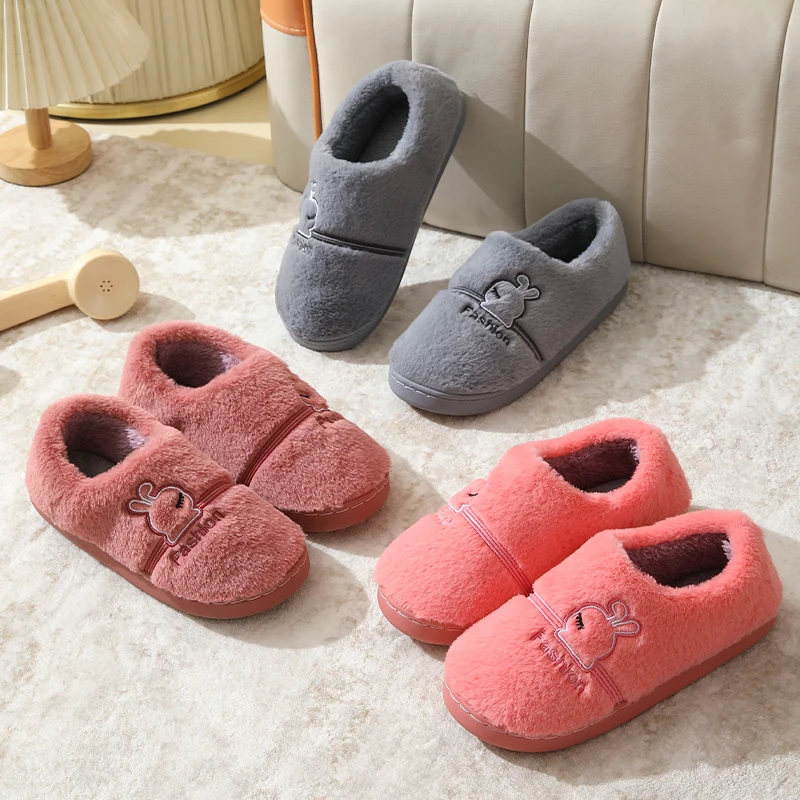 秋冬季女士包跟保暖毛绒棉拖鞋男居家秋冬季防滑软底月子情侣棉拖