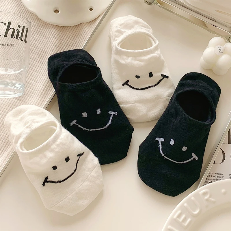 笑脸隐形袜子女短袜浅口夏天薄款透气纯色可爱硅胶防滑不掉跟船袜