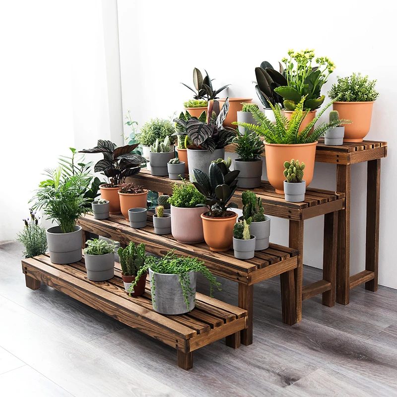 多层阶梯式户外花架防腐木庭院防水实木花架室外花盆架落地式