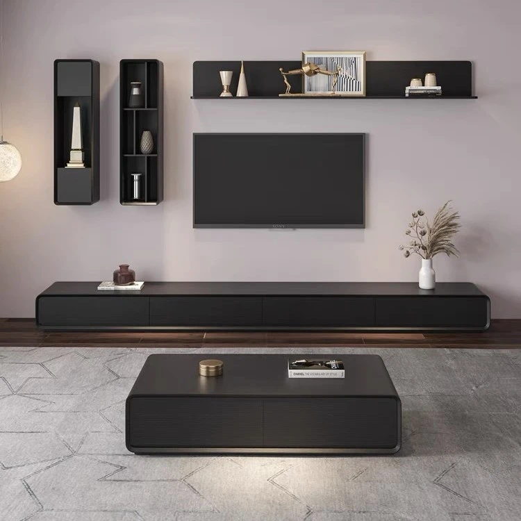 [福利款]黑色百搭时尚电视柜茶几组合意式轻奢客厅家具7002简约