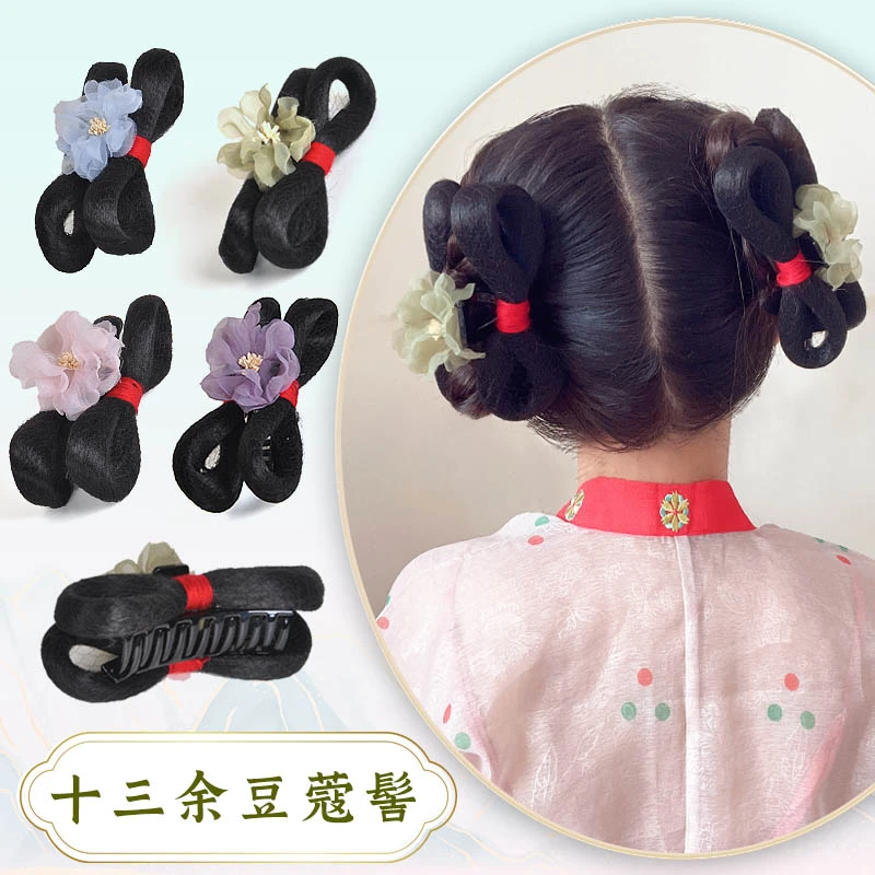 汉服假发一体式懒人抓夹假发包可爱少女造型丸子头新手仙气发髻