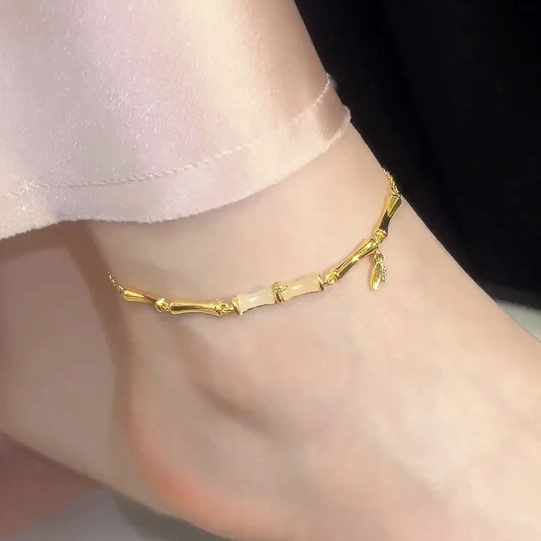 钛钢脚链 小众设计感竹节脚链气质简约轻奢高级钛钢足链配饰夏季