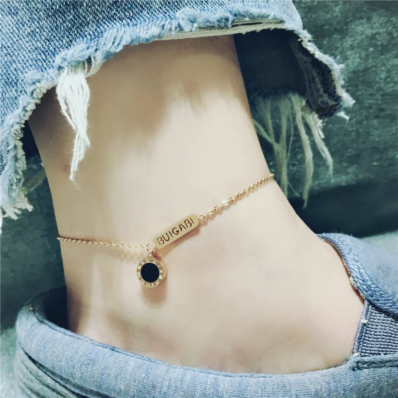 钛钢脚链 时尚钛钢玫瑰金罗马数字脚链简约百搭高级感足链女夏潮