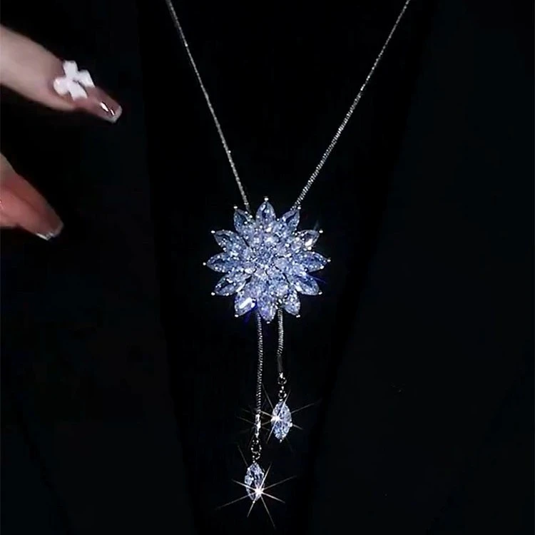 钛钢项链 秋冬气质长款冰花项链个性轻奢高级感网红毛衣链配饰潮