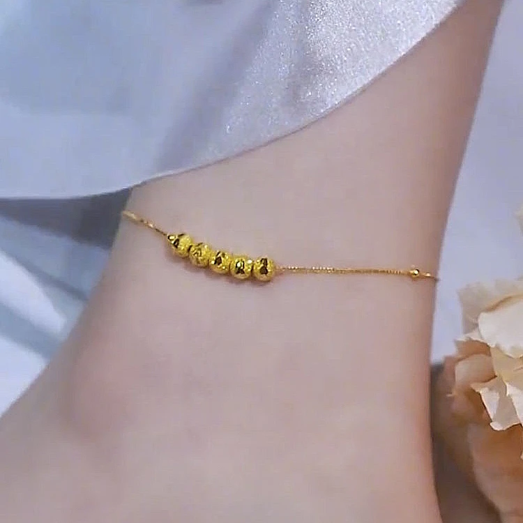 钛钢脚链 钛钢五福临门转运珠脚链小众简约轻奢高级感网红饰品女