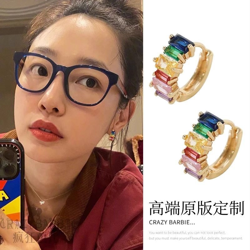 铜合金耳饰 白百何同款彩色耳环小组设计耳扣耳饰春夏耳钉女气质