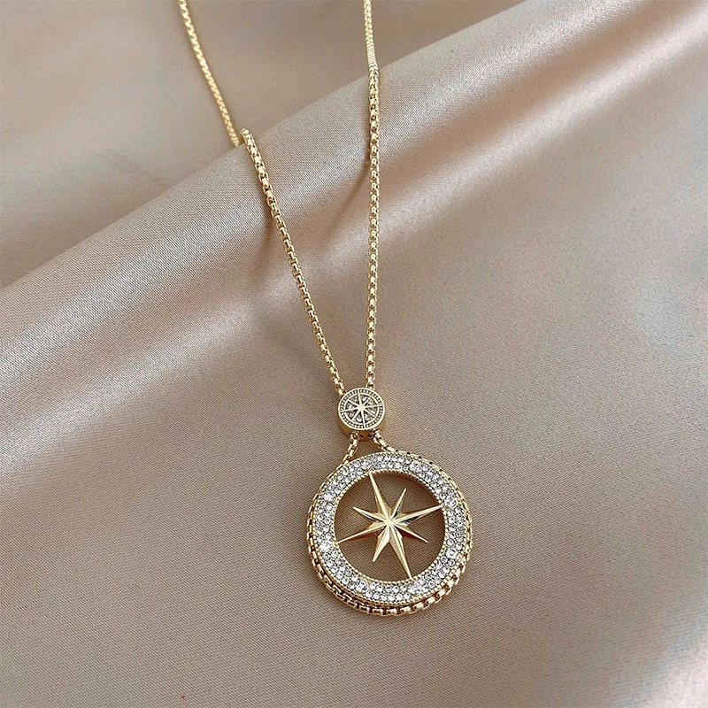 铜合金项链 微镶八芒星项链女轻奢小众设计毛衣链高级感长款颈链