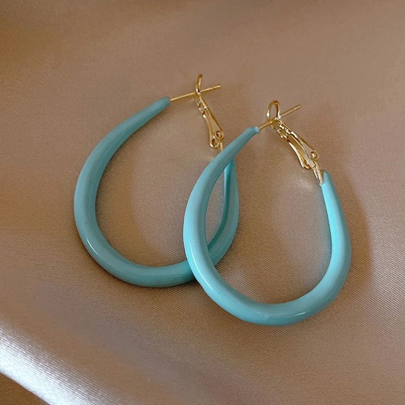 铜合金耳饰 夏季彩色椭圆大圈圈耳环女耳扣轻奢高级感气质耳饰品