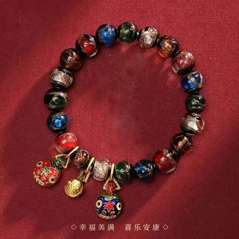 钛钢玻璃手链 七夕节 新中式串珠手链吞金兽手串龙年招财情侣手链